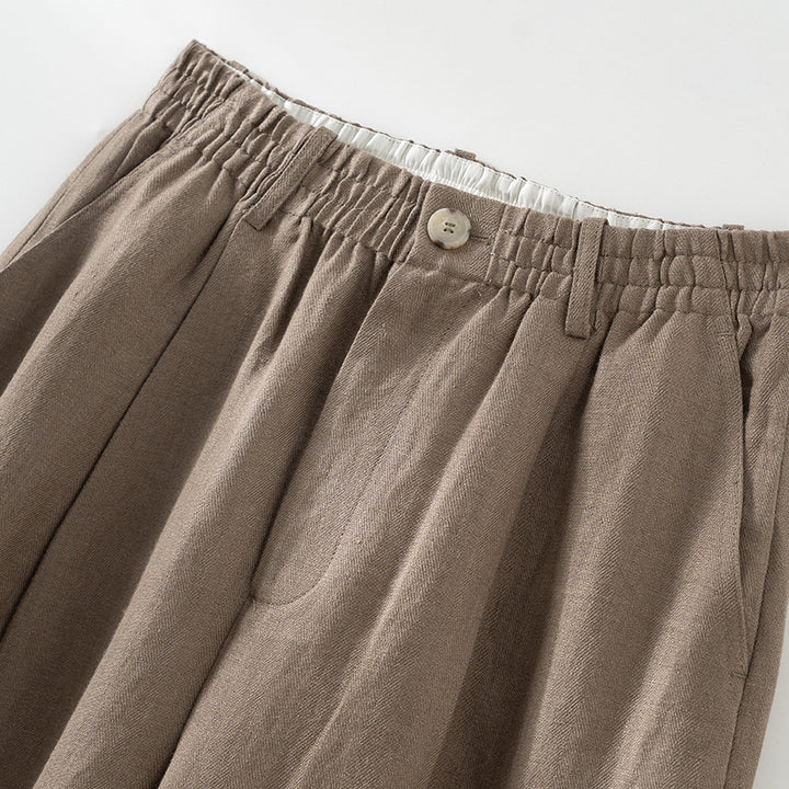 Damen Leinen-Bundfalten-Palazzo mit elastischem Komfortbund und seitlichen Eingrifftaschen Echoarchiv