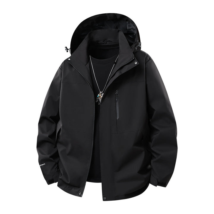 Herren Technische Softshell‑Regenjacke mit verschweißten Nähten, verstellbarer Kapuze und wasserabweisenden Reißverschlüssen Echo Archiv