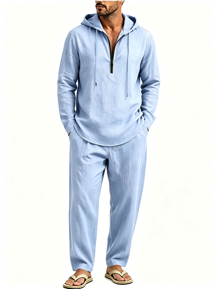 Herren Lässiges Lounge-Set mit Halbzip-Kapuzenpullover und locker sitzender Freizeit-Hose Echoarchiv
