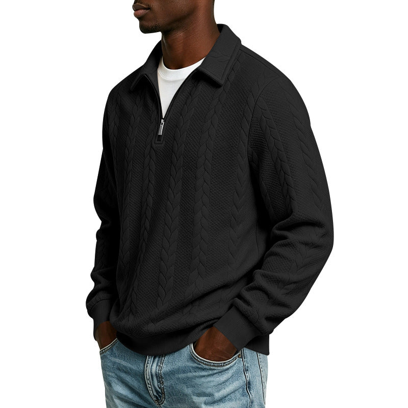 Herren Troyer-Strickpullover mit halbem Reißverschluss und Zopfmuster Echoarchiv