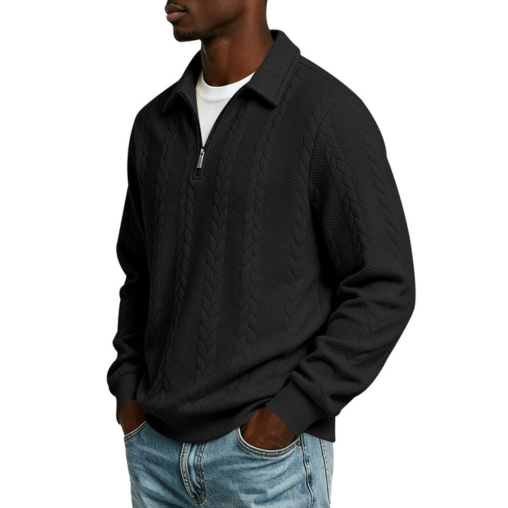 Herren Troyer-Strickpullover mit halbem Reißverschluss und Zopfmuster Echoarchiv