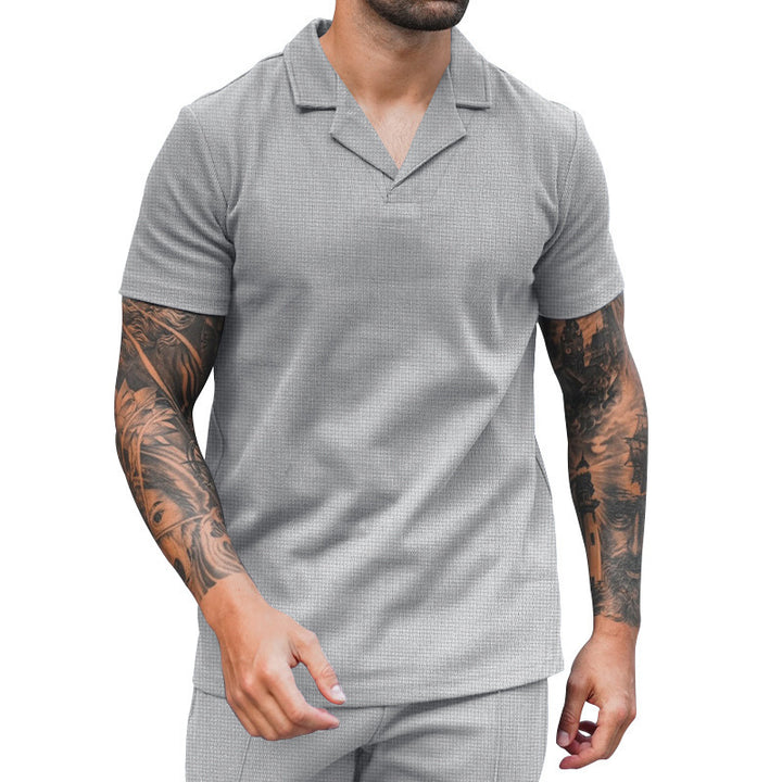 Herren Kurzarm Hemd mit klassischem Henley-Ausschnitt und strukturierter Oberflächenbeschaffenheit Echoarchiv