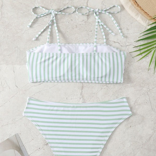 Damen Hochgeschnittener Bikini mit modischen Streifen und verstellbaren Trägern Echo Archiv