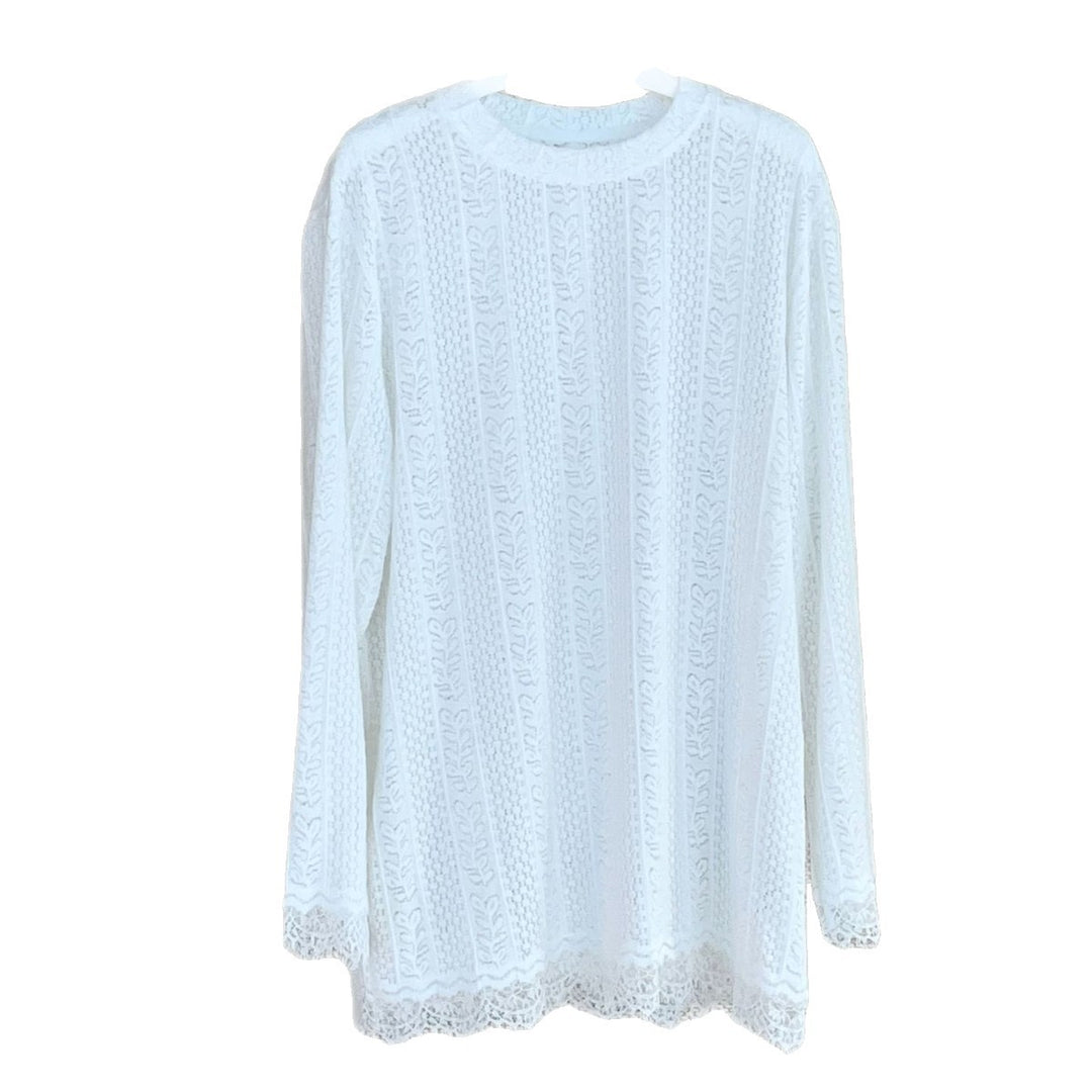 Damen Transparenter Ajourstrick-Pullover mit Spitzenkante Echoarchiv
