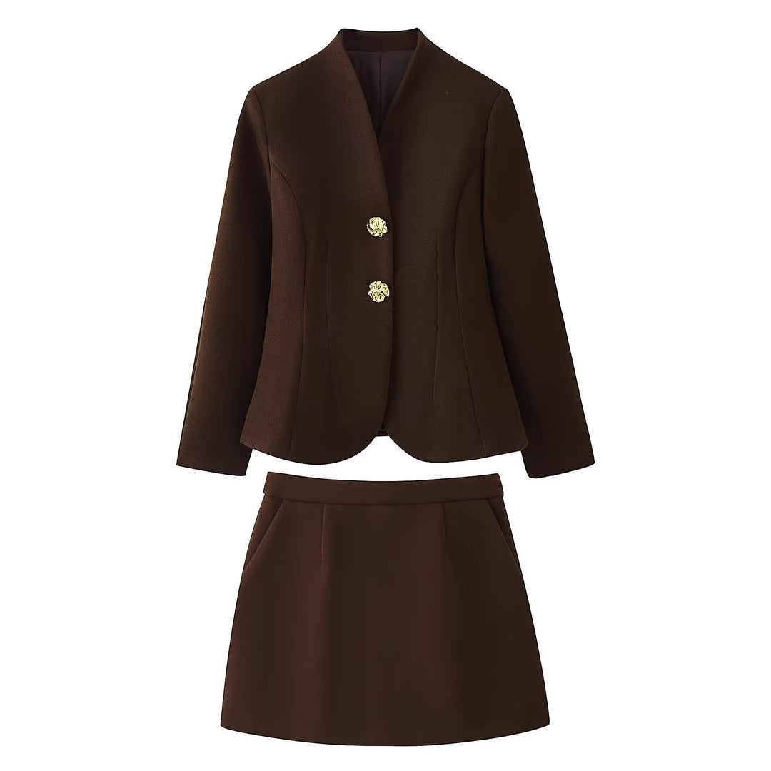 Damen Taillierter Blazer mit Stehkragen und dekorativen Goldknöpfen Echo Archiv