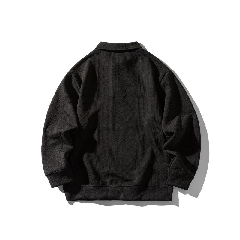 Unisex Strukturiertes Poloshirt-Strickpullover im Oversize‑Cut mit Zopf- und Diamantstrick Echoarchiv
