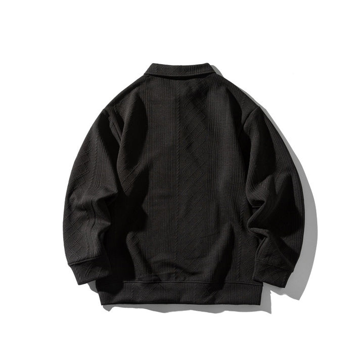 Unisex Strukturiertes Poloshirt-Strickpullover im Oversize‑Cut mit Zopf- und Diamantstrick Echoarchiv
