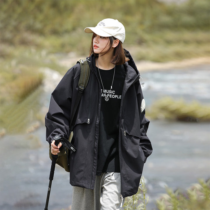 Damen Leichte Wasserabweisende Oversized Funktions-Outdoorjacke mit Kapuze Echoarchiv