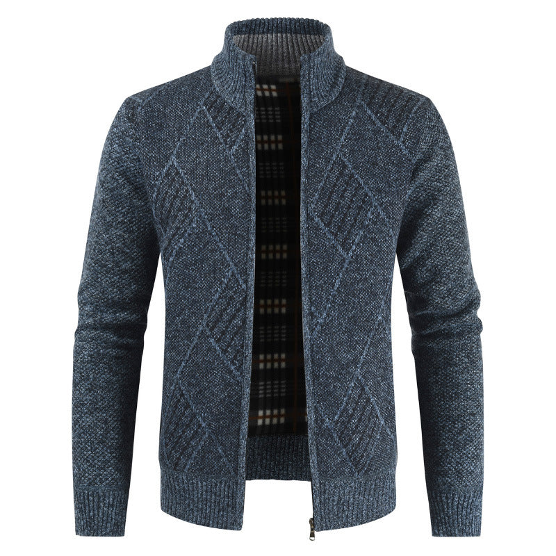 Herren Strickjacke mit hochgeschlossenem Reißverschluss und modernem Muster Echoarchiv