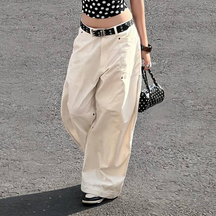 Damen nan weite Highwaist-Canvas-Hose im Carpenter‑Stil mit hohem Bund und aufgesetzten Taschen Echo Archiv