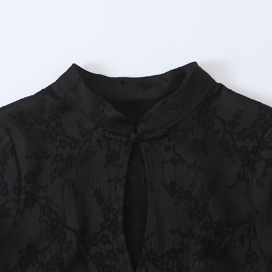 Damen Ärmelloses Cheongsam-inspiriertes Top mit Stehkragen und Zierknopfleiste Echoarchiv