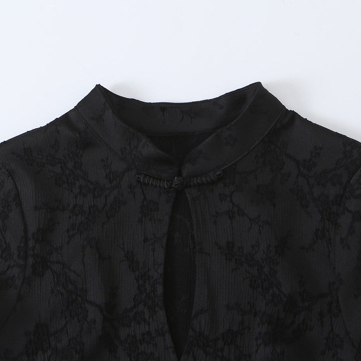 Damen Ärmelloses Cheongsam-inspiriertes Top mit Stehkragen und Zierknopfleiste Echoarchiv