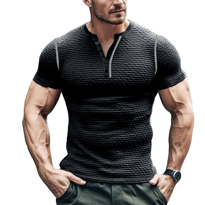 Herren Kurzarm-Henley-T-Shirt mit strukturiertem Design und figurbetonter Passform Echoarchiv