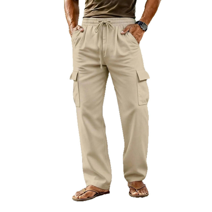 Herren leichte Cargo-Freizeithose mit elastischem Tunnelzugbund und geradem Bein – Bravaro