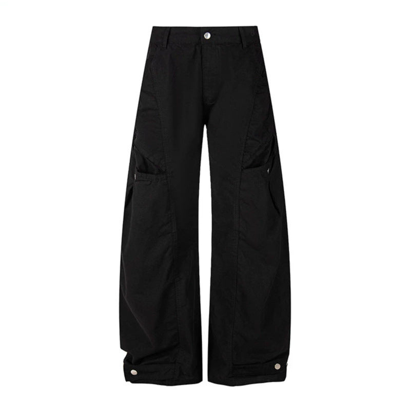 Damen Weite Cargo-Palazzo-Hose mit hohem Bund, großen Klappentaschen und verstellbarem Saum Echoarchiv