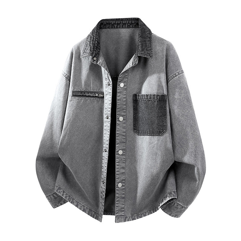 Herren Oversize Denim-Hemdjacke mit Kontrasttasche und Druckknopfleiste Echo Archiv