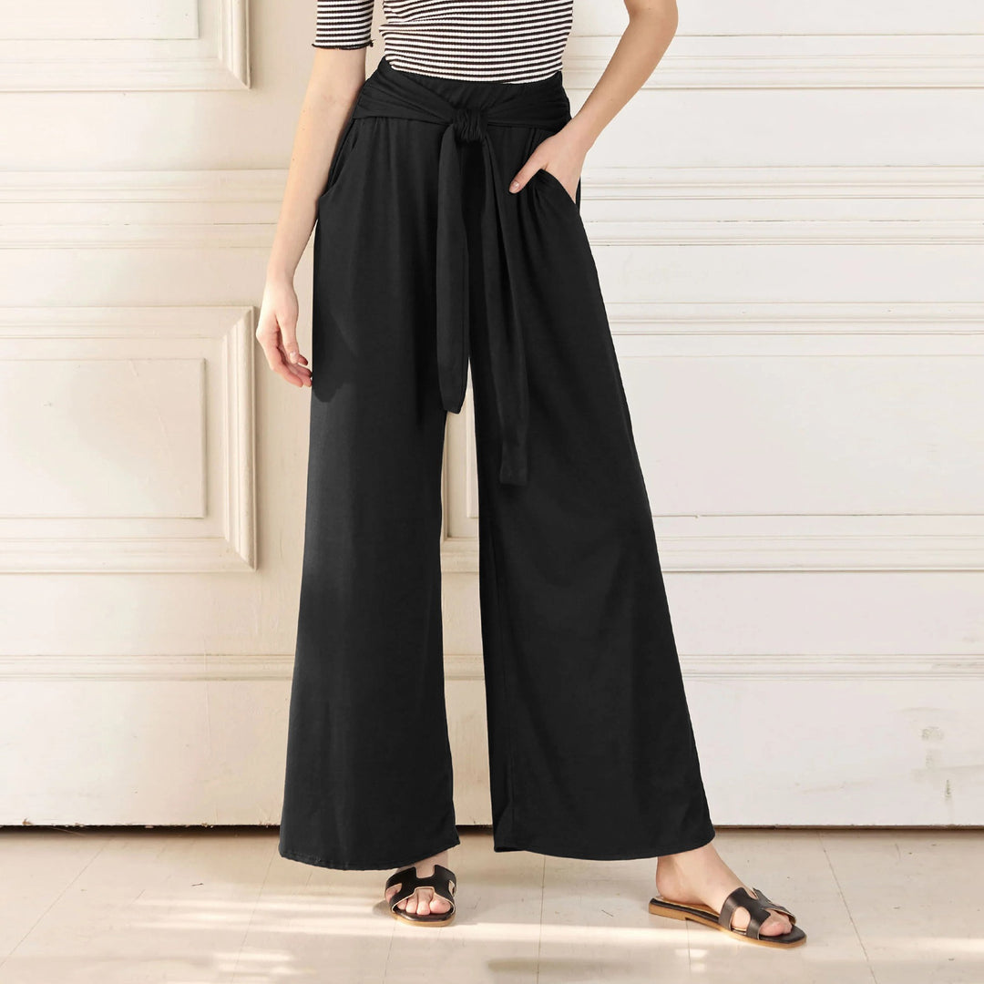 Damen Weite Jersey-Hose mit hohem Bund und Bindegürtel Echo Archiv
