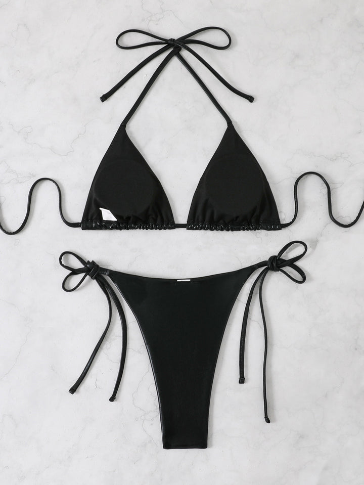 Damen Glänzendes Triangel-Bikini-Set mit verstellbaren Bändern Echo Archiv