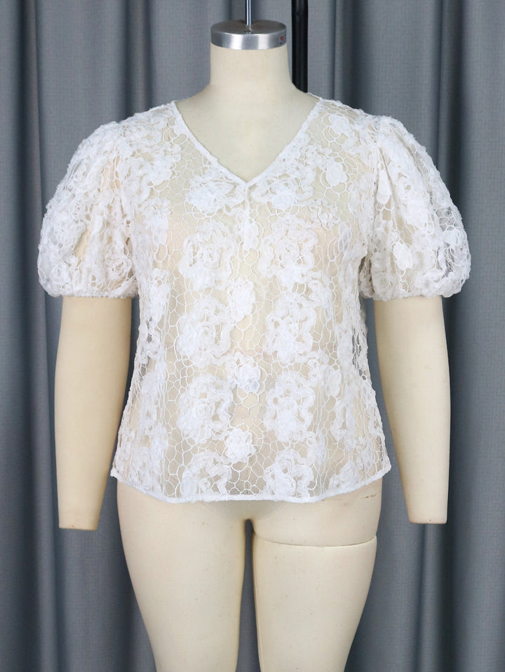 Damen Bluse mit romantischen Spitzenärmeln und floralem Muster Echo Archiv