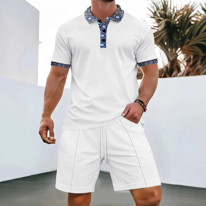 Herren Polohemd mit modernem Muster und Kontrastdetails Echoarchiv