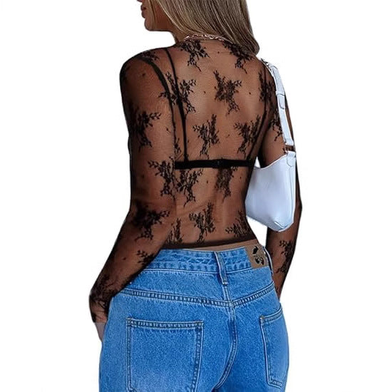 Damen Transparente Spitzenbluse mit eleganten Details Echo Archiv