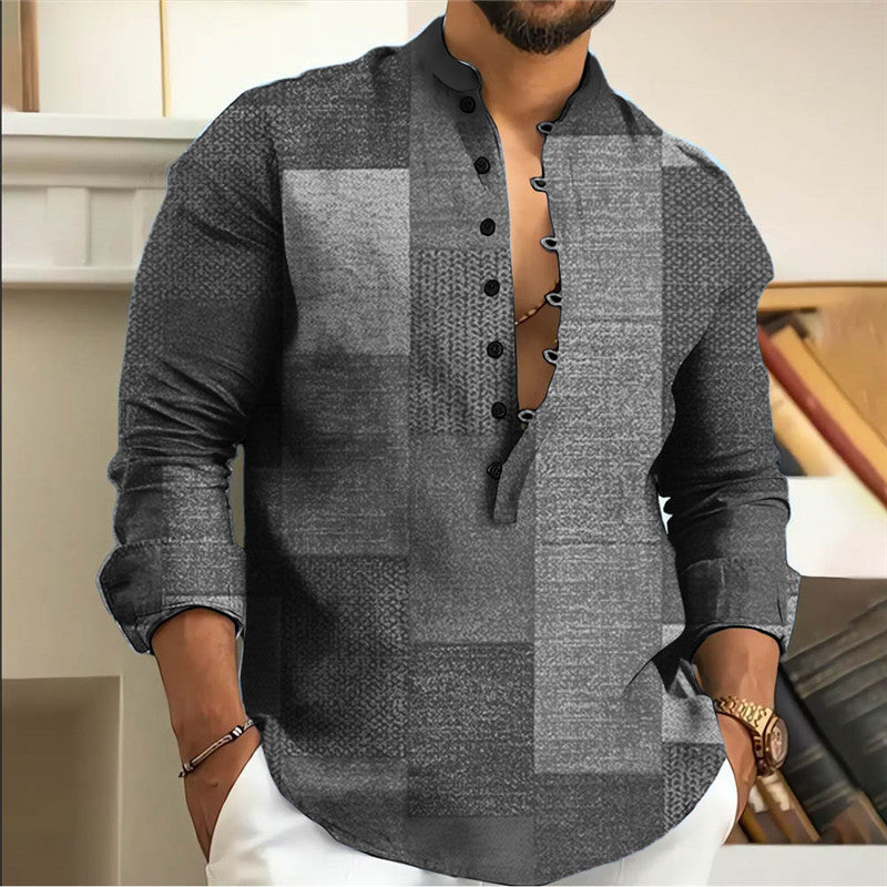 Herren Langarmhemd mit kreativem Patchwork-Design Echoarchiv
