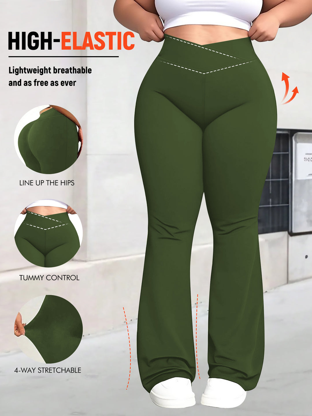 Damen taillenhohe Shaping Bootcut-Leggings mit Bauchkontrolle und 4-Wege-Stretch echoarchiv-