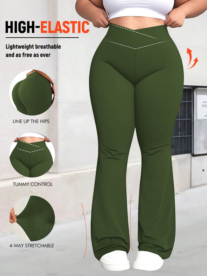 Damen taillenhohe Shaping Bootcut-Leggings mit Bauchkontrolle und 4-Wege-Stretch echoarchiv-