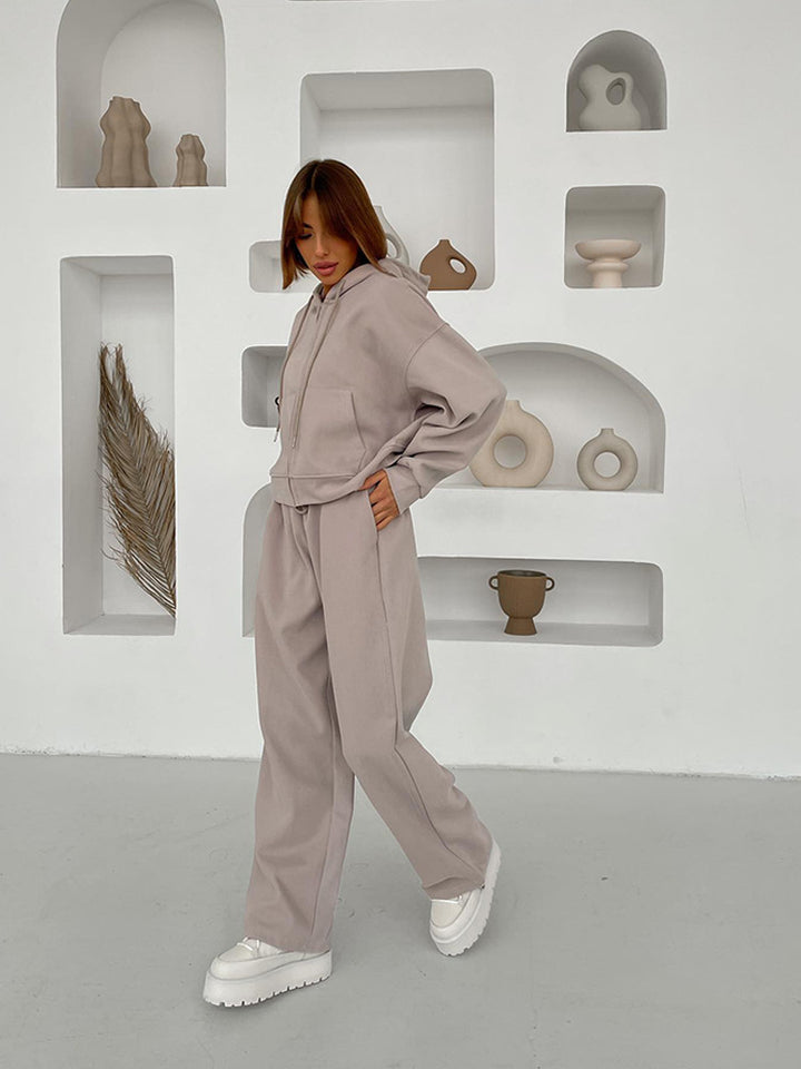 Damen nan cropped Kapuzenjacke mit durchgehendem Reißverschluss und taillenhoher Jogginghose Set Echo Archiv