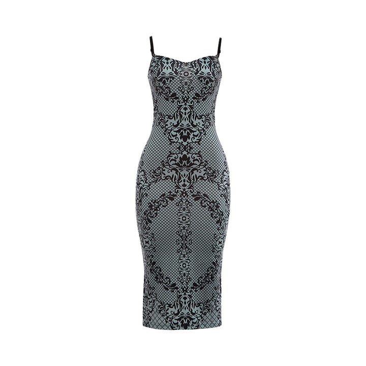 Damen Figurbetontes Kleid mit elegantem Muster und feinen Trägern Echo Archiv