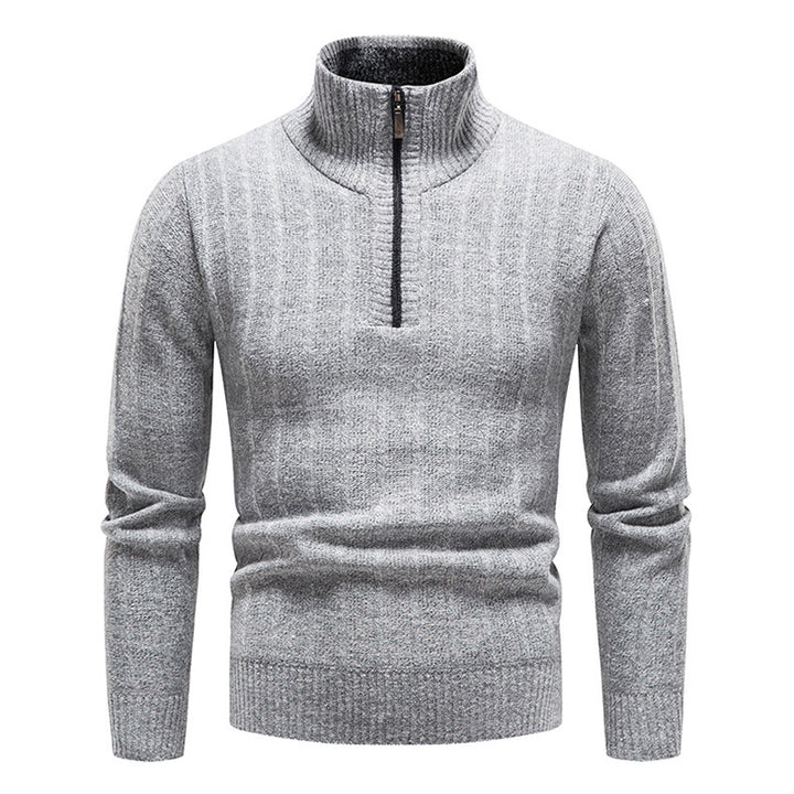 Herren eleganter Strickpullover mit kurzem Reißverschluss und strukturierter Oberfläche Echoarchiv