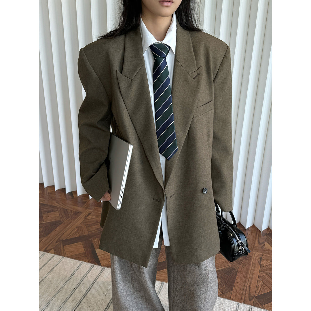 Damen Oversized zweireihiges Sakko mit strukturierter Schulter und langem Schnitt Echoarchiv