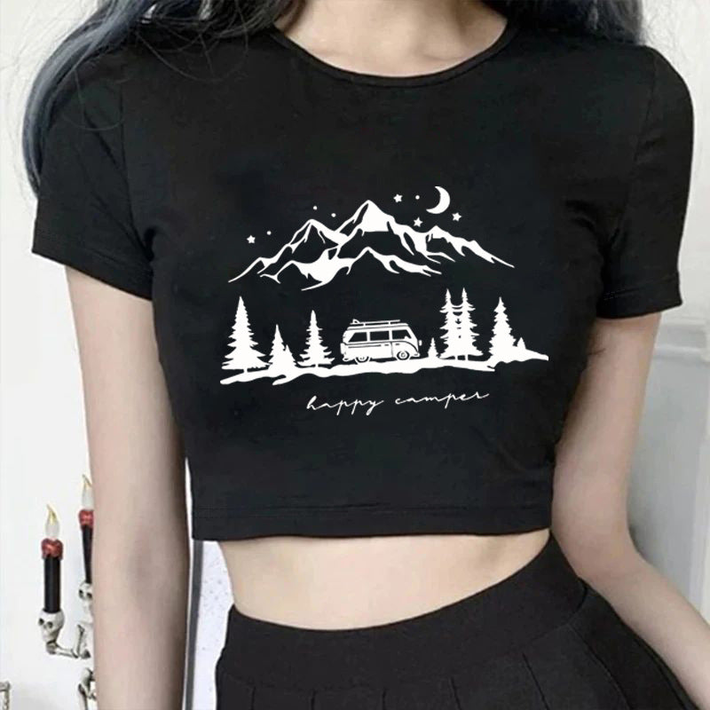 Damen Kurzarm T-Shirt mit aufgedrucktem Lippenmotiv Echo Archiv