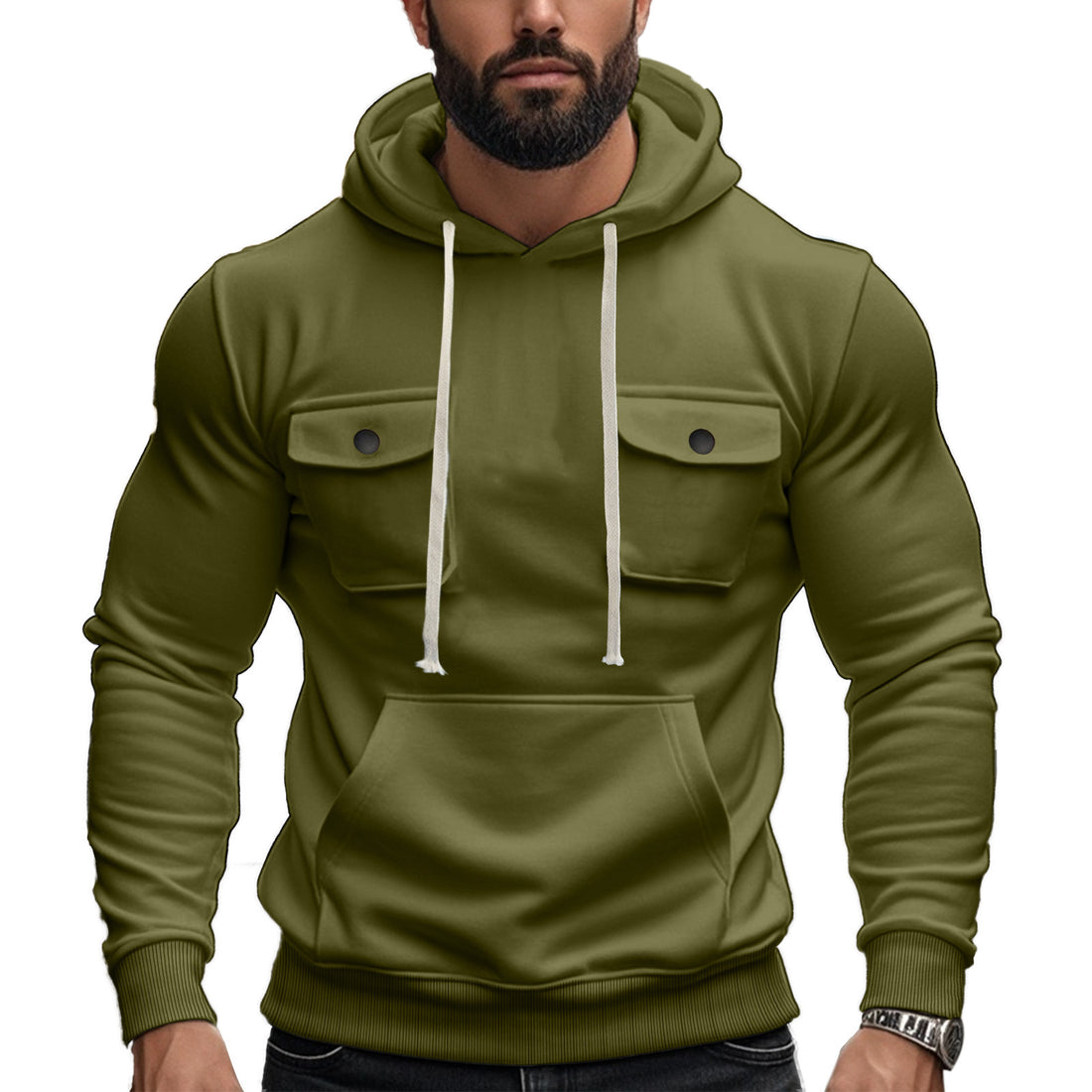 Herren modischer Kapuzenpullover mit praktischen Brusttaschen und Struktur – Cavarno