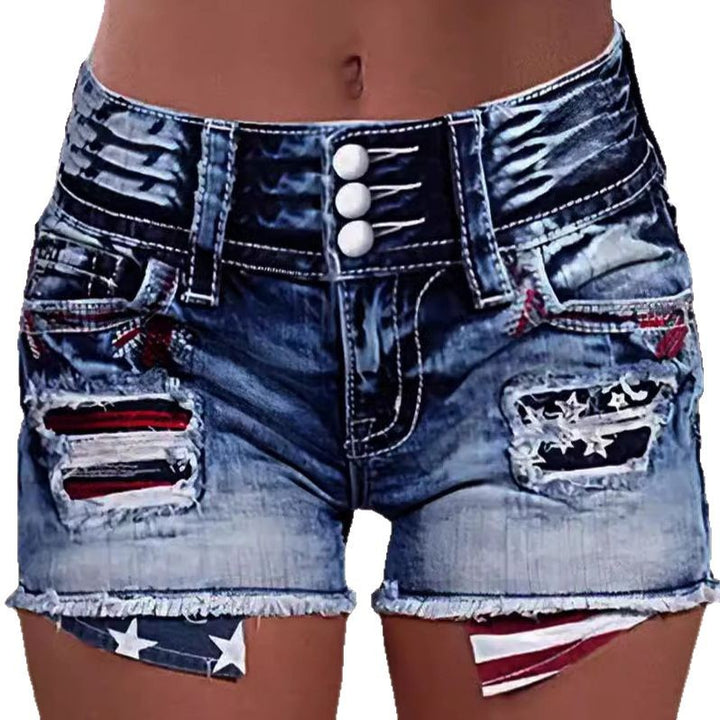 Damen Cargo-Shorts mit stylischen Rissdetails und patriotischen Applikationen Echo Archiv