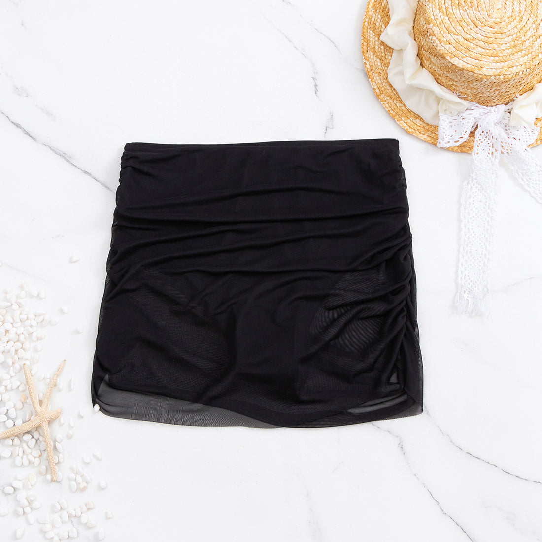 Damen geschichteter Minirock aus transparenter Mesh-Optik – Élara