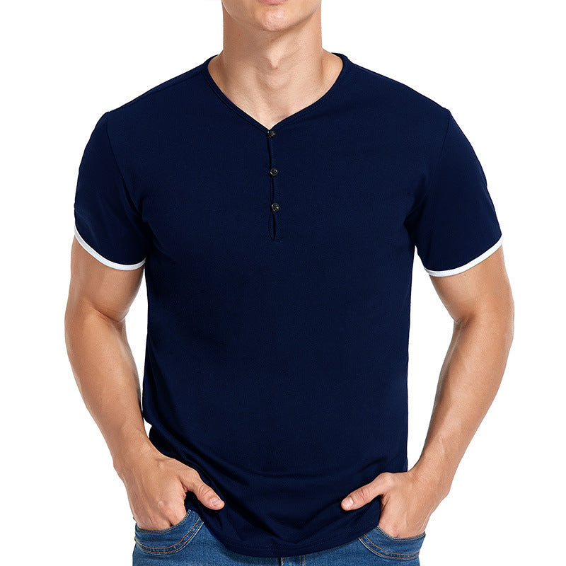 Herren Kurzarm Henley-T-Shirt mit modischem Stehkragen und detailreicher Knopfleiste Echoarchiv