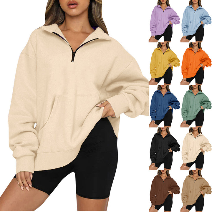 Damen nan Oversize-Halbzip-Kapuzenpullover mit Kängurutasche und verlängertem Saum Echo Archiv