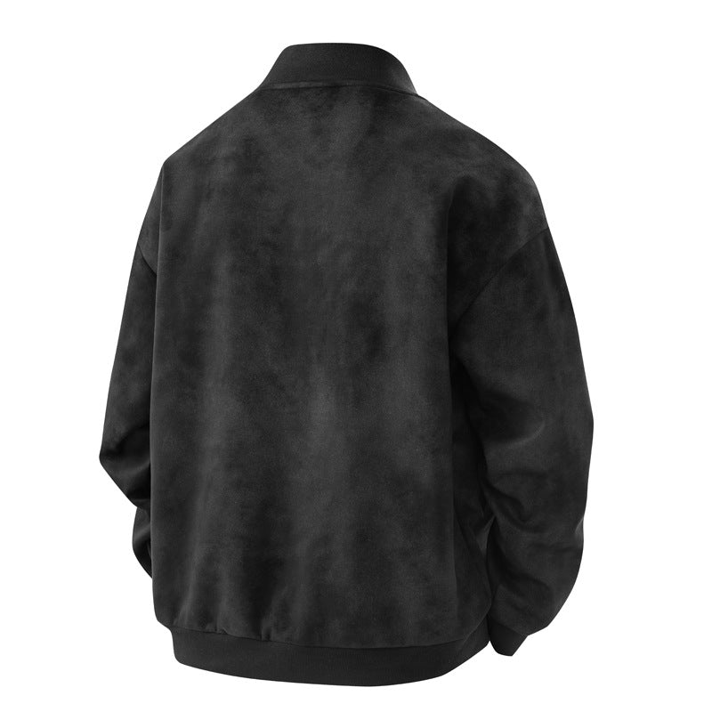 Herren Velours-Optik Bomberjacke im Boxy‑Cut mit Rippkragen, Frontreißverschluss & kombiniertem Zipper-/Klappenfach Echoarchiv