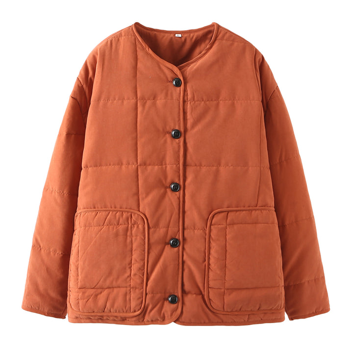 Damen gesteppte Kurzjacke mit Rundhalsausschnitt, großen Pattentaschen und leichter Thermofütterung – Célinea