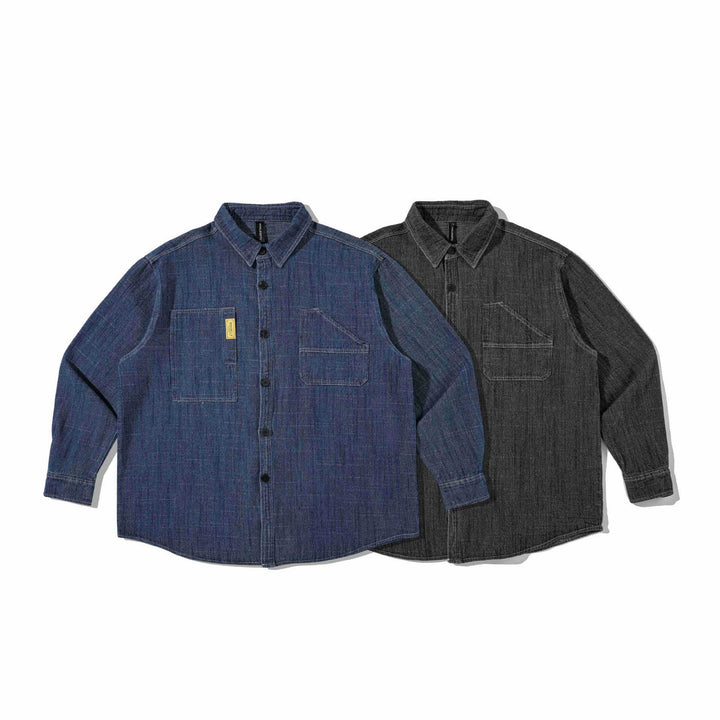 Herren Robustes Denim-Worker-Overshirt mit Brusttaschen und Hemdkragen Echoarchiv