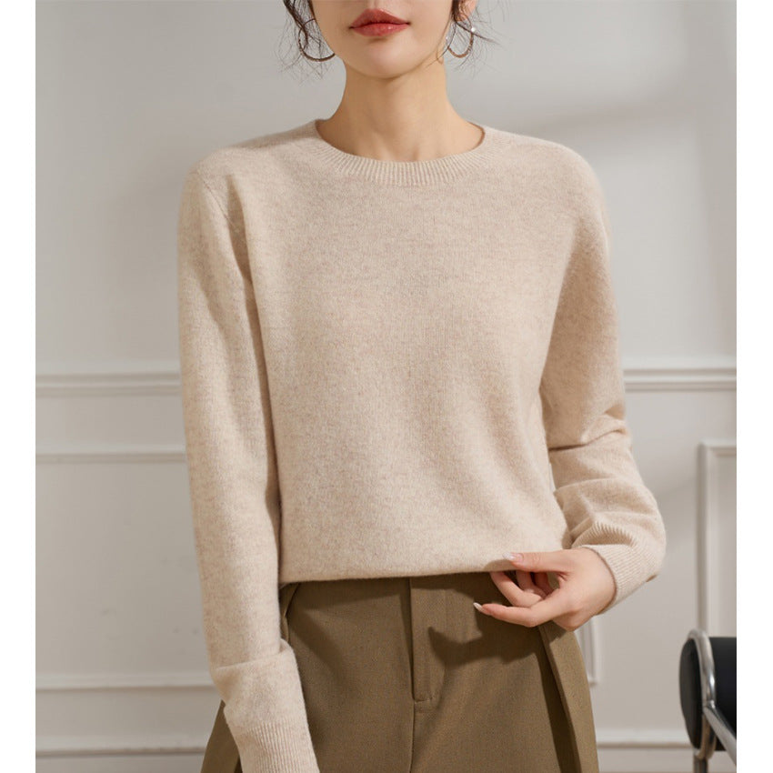 Damen Feiner Rundhals-Pullover aus Kaschmir-Mix mit gerippten Bündchen Echoarchiv