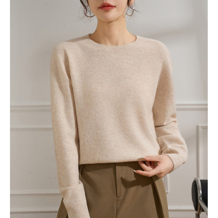Damen Feiner Rundhals-Pullover aus Kaschmir-Mix mit gerippten Bündchen Echoarchiv