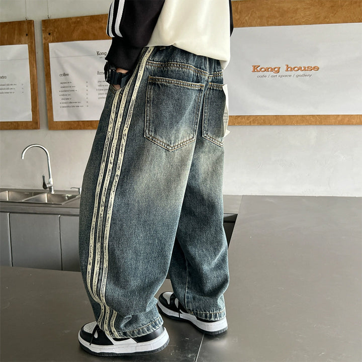 Unisex weite Denim-Jeans mit seitlichen Streifen Echo Archiv