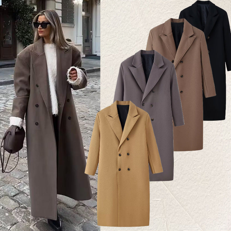 Herren Doppelreihiger Longcoat mit schmalem Revers und geradem Schnitt Echo Archiv