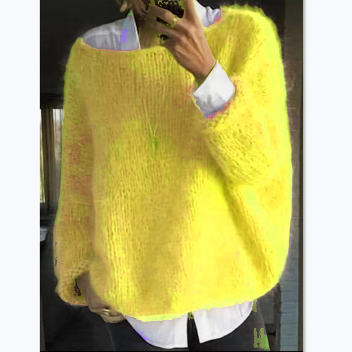 Damen Kuscheliger Oversized Pullover mit U-Boot-Ausschnitt Echoarchiv