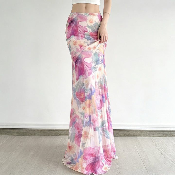 Damen Fließender Maxirock mit floralem Design und schwingendem Saum Echo Archiv