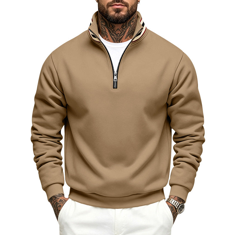 Herren Sweatpullover mit halbem Reißverschluss und gestreiftem Stehkragen Echoarchiv