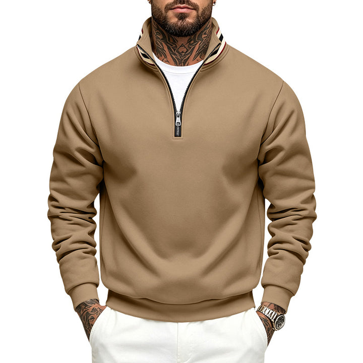 Herren Sweatpullover mit halbem Reißverschluss und gestreiftem Stehkragen Echoarchiv