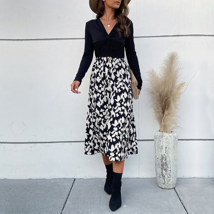 Damen Elegantes Wickelkleid mit langem Arm und floralem Rock Echo Archiv
